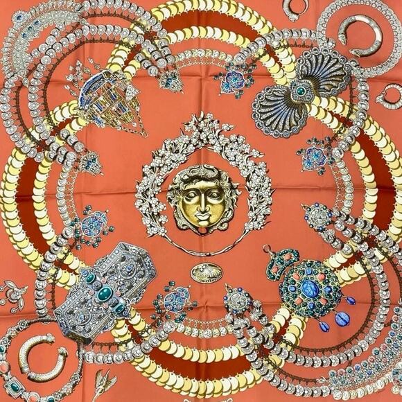 Hermes Carré 90 KOSHIMA by J.Abadie Orange Square Silk Scarf W/Box NWT - Picture 12 of 16